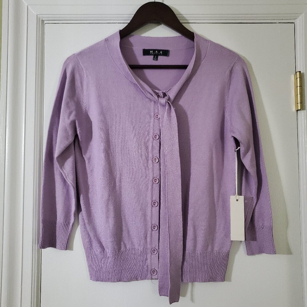 Purple Mak Tie Neck Cardigan